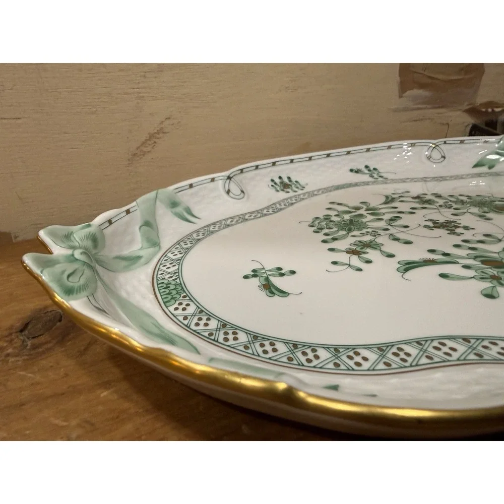 Herend Hungary Chinese Bouquet Green Oval Serving Platter 15.75 RARE